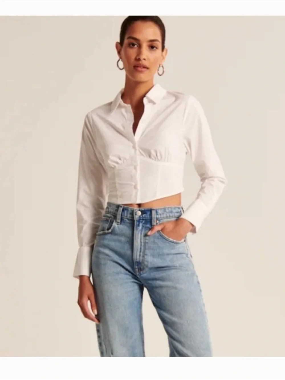 Abercrombie & Fitch White Corset Button Shirt Top Women's Medium - Picture 3 of 17